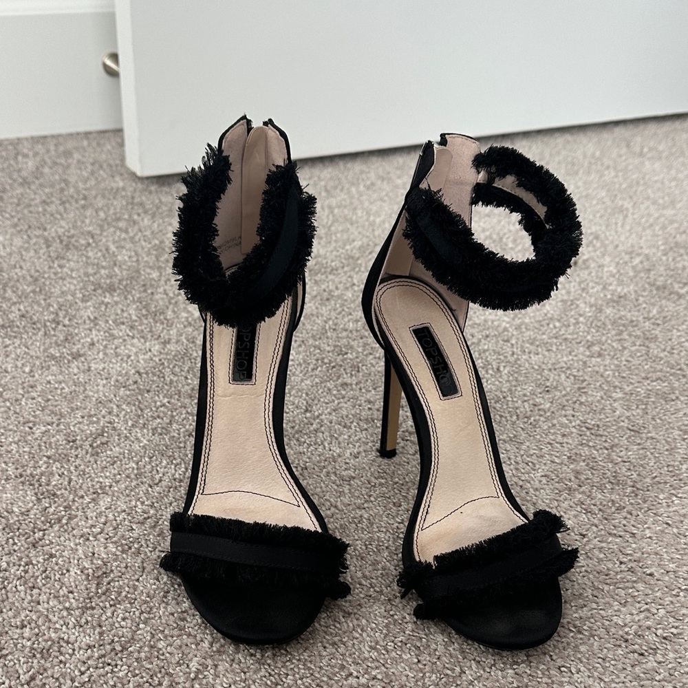 Topshop Black and Cream Fringe Heels